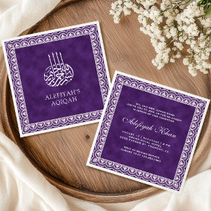 Elegante weiße Spitzenumrandung lila islamische Aq Einladung