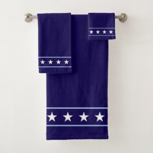 Elegante weiße Sterne auf Navy Blau Badhandtuch Set