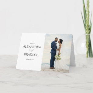 Elegante weiße Strandhochzeit Dankeskarte