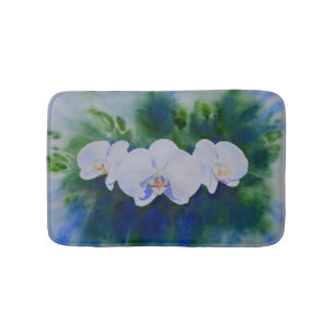 Elegante, weiße tropische Boho-Orchideen Badematte