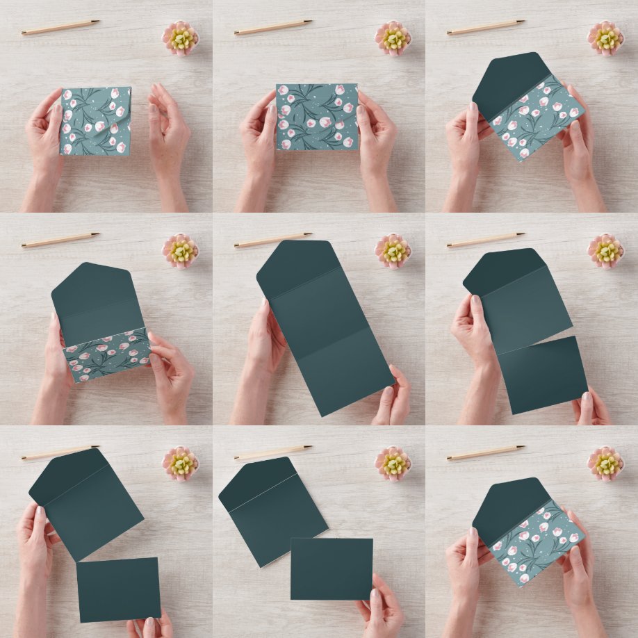 Elegante weiße Tulips auf pastellgrünem Muster All In One Einladung