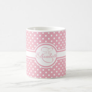 Elegante weiße Tupfen auf rosa Monogramm Kaffeetasse