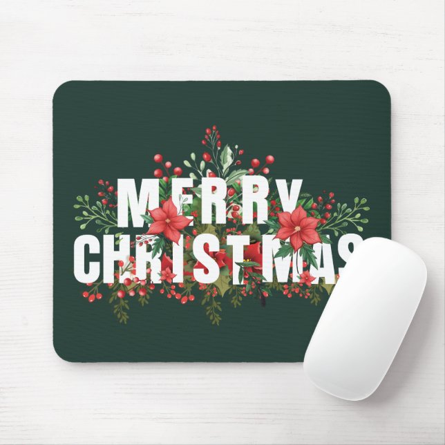 Elegante weiße Typografie Frohe Weihnachten Mousepad (Mit Mouse)