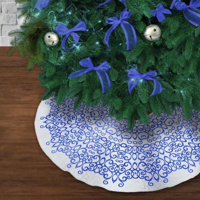ELEGANTE WEISSE UND BLAUE CHRISTMAS DAMASK CLASSY POLYESTER WEIHNACHTSBAUMDECKE (Von Creator hochgeladen)