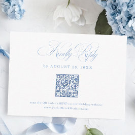 Elegante weiße und blaue Hochzeits-RSVP-QR-Code  Begleitkarte