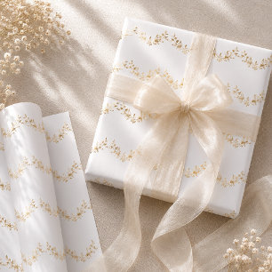 Elegante weiße und goldene Blumen-Girlande-Hochzei Geschenkpapier Set