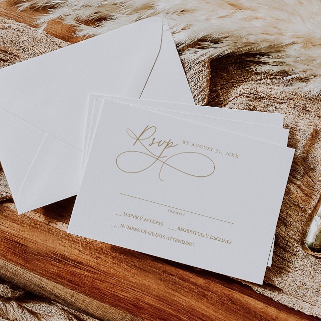Elegante weiße und goldene einfache RSVP-Karten RSVP Karte (Elegant Charm White and Gold Simple RSVP Cards)