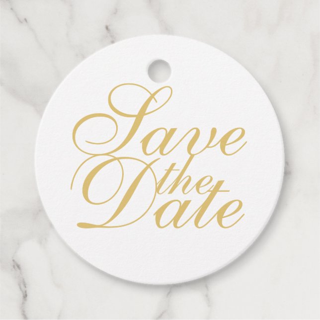 Elegante weiße und goldene Hochzeit retten das Dat Geschenkanhänger (Vorderseite)