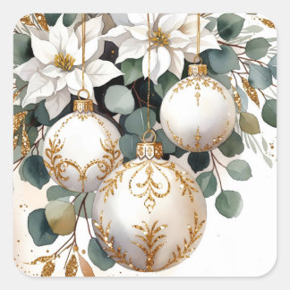 Elegante weiße und goldene Troddeln Wasserfarben W Quadratischer Aufkleber