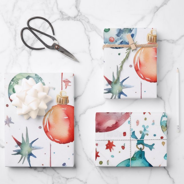 Elegante weiße und goldene Weihnachtsbände Geschenkpapier Set (Vorderseite)