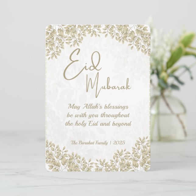 Elegante weiße und graue florale Eid Card Happy Ei Feiertagskarte (Stehend Vorderseite)