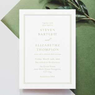 Elegante weiße und grüne Hochzeit  Einladung