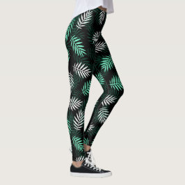 Elegante weiße und grüne Palmblatt-Leggings Leggings