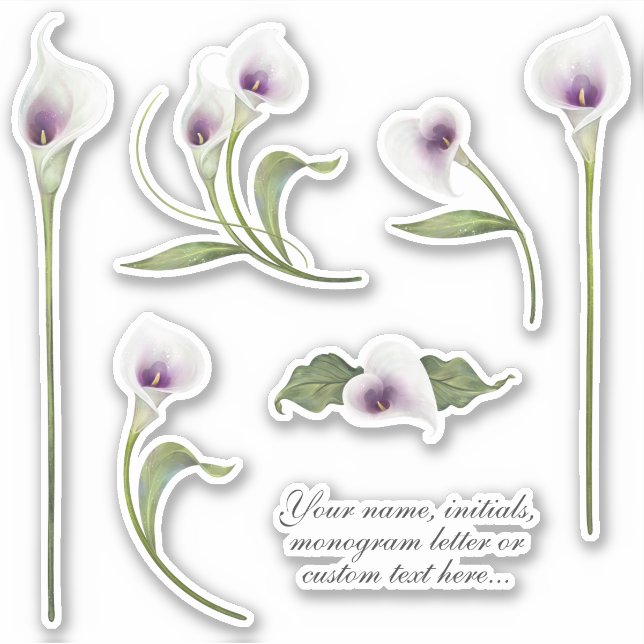 Elegante weiße und Lila Calla Lily Stickers Aufkleber (Vorderseite)