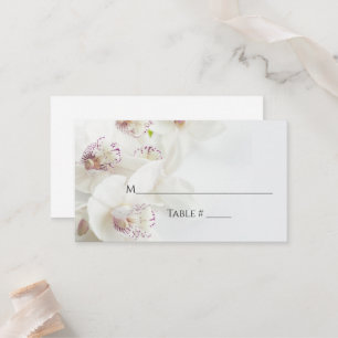 Elegante weiße und Lila Orchideen Flat Wedding Platzkarte