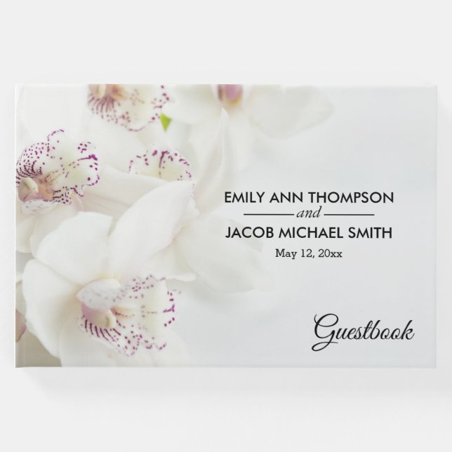 Elegante weiße und Lila Orchideen | Hochzeit Gästebuch (Vorderseite)