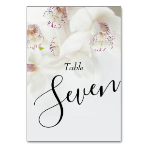 Elegante weiße und Lila Orchideen   Hochzeit Tischnummer
