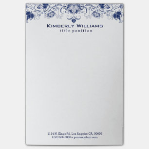 Elegante weiße und navy-blaue Blumenspitze Post-it Klebezettel