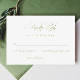 Elegante weiße und salbeigrüne Hochzeits-RSVP Begleitkarte