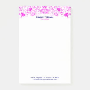 Elegante weiße und scharf rosa Blumenspitze Post-it Klebezettel