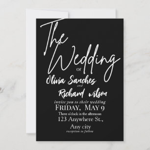 Elegante weiße und schwarze einfache Hochzeit Einladung