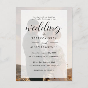 Elegante weiße und schwarze Goldrand-Foto-Hochzeit Postkarte