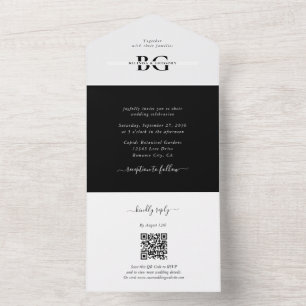 Elegante weiße und schwarze Monogramm-Initialen Ho All In One Einladung