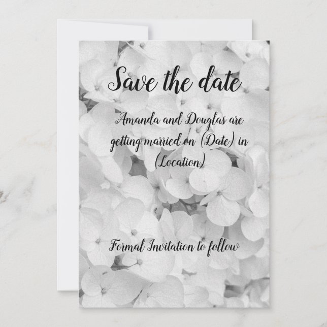 Elegante, weiße und schwarze Save the Date Karte (Vorderseite)