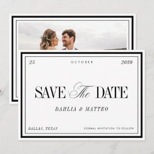 Elegante weiße und schwarze Vintage-Retro-Hochzeit Save The Date