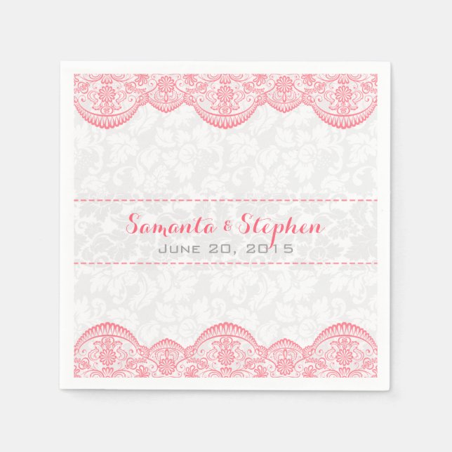 Elegante weiße Vintage Damasken rosa Schnürsenkel Serviette (Vorderseite)