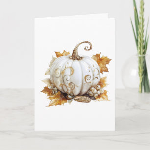 Elegante weiße Vintage-Kürbis-Herbst-Grußkarte Karte