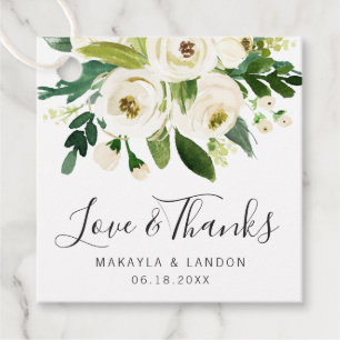 Elegante weiße Wasserfarbe Blumengrün Hochzeit Geschenkanhänger