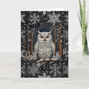 Elegante weiße Weihnachts-Eule im winterlichen Wal Karte
