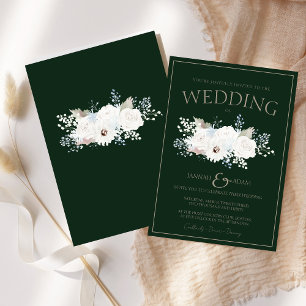 Elegante weiße Winter-Blumen-Hochzeit in Grün Einladung