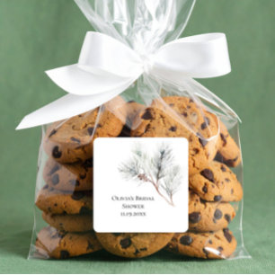 Elegante weiße Winter-Kiefern-Brautparty Quadratischer Aufkleber