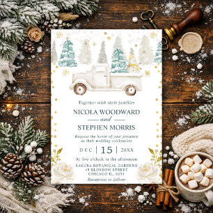 Elegante weiße Winter-LKW-Hochzeit Einladung