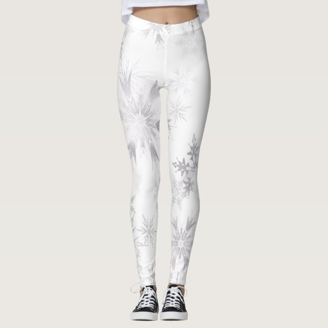 Elegante weiße Winterschneeflocken Leggings (Vorderseite)