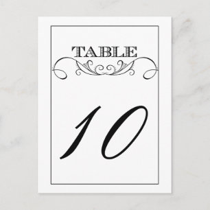 Elegante weiße Wirbel-Hochzeitstisch-Nummern-Karte Postkarte