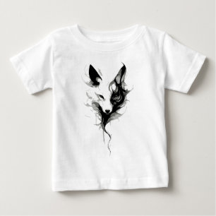 Elegante weiße Wolfskunst in schwarzer Tinte Baby T-shirt
