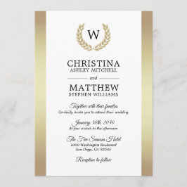 Elegante weißes Goldlorbeer-Monogramm-Hochzeit Einladung