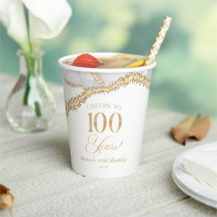 Elegante Weißgold-Achat 100. Geburtstagsfeier Pappbecher