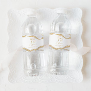 Elegante Weißgold-Achat-70.-Geburtstagsfeier Wasserflaschenetikett
