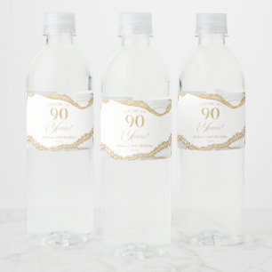 Elegante Weißgold-Achat-90.-Geburtstagsfeier Wasserflaschenetikett
