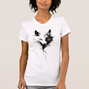Elegante Weißwolf-Kunst in schwarzer Tinte T-Shirt