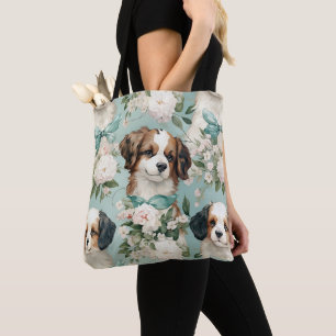 Elegante Welpen und Blumendruck