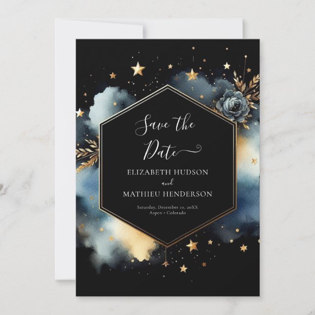 Elegante Whimsical Celestial Wedding Save The Date (Vorderseite)