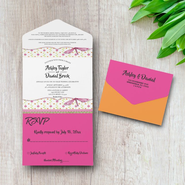 Elegante Whimsical Country Summer Floral Wedding All In One Einladung (Von Creator hochgeladen)