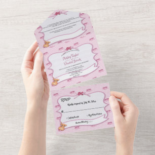 Elegante Whimsical Dekorative Pink Moderne Hochzei All In One Einladung