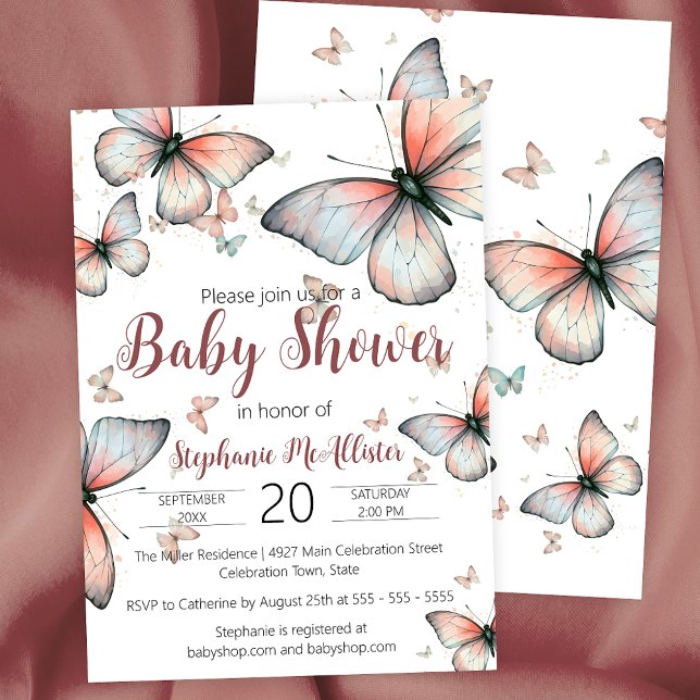Elegante Whimsical Pastel Butterflies Babydusche Einladung (Von Creator hochgeladen)