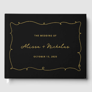 Elegante Whimsical Vintag Black and Gold Wedding Gästebuch
